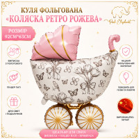 Куля фігурна фольгована "Коляска Ретро Рожева" Размер: 92см*63см.