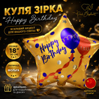 Куля фольгована зiрка "Happy Birdthday Шары". Розмір: 18"(45см).