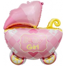 Фольгированный фигурный шар "Коляска Розовая". Размер:66х79см