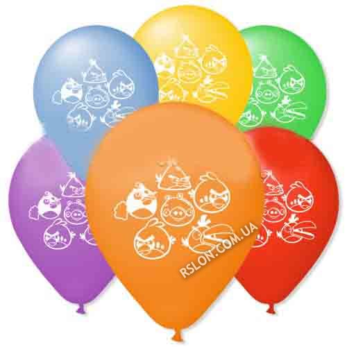 Повітряні кулі "Angry Birds" 10"(25см) Пастель асорті 1 сторона в упак:100 шт.