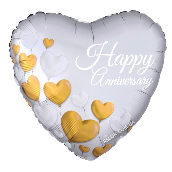 Куля фольгований серце "Happy Anniversary (з ювілеєм)". Розмір: 18"(48см.)