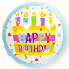 Шар фольгированный круглый "Happy Birthday" Торт Голубой. Размер: 18"(45см).