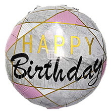 Фольговані кулі коло "Happy Birthday" рожевий мармур. Діаметр: 18"(45 см).