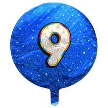 Кулі фольговані круглі "9 Синій". Діаметр: 18"(45 см) в упак: 5 шт.