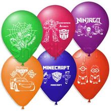 Повітряні кулі "мікс мультяшний для хлопчиків" 12"(30 см) асорті пастель. В упак: 100 шт.