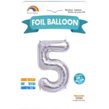Куля цифра "5" в упаковці. Колір: Срібло. Розмір: 32" (80см). Матеріал: фольга.