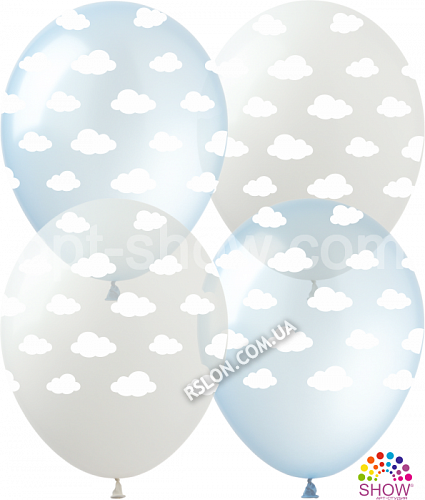 Повітряні кулі "Хмари на Pure Cristals Голуб+Троянд" 12"(30 см) пастель асорті В упак: 100шт ТМ Арт «SHOW» GR-