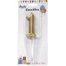 Свеча цифра "Хром Золото 1". Размер: 7см.