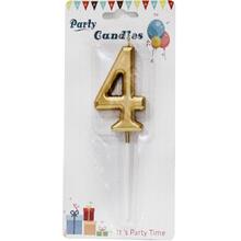 Свеча цифра "Хром Золото 4". Размер: 7см.