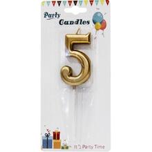 Свеча цифра "Хром Золото 5". Размер: 7см.