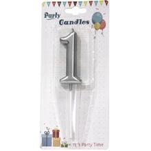 Свеча цифра "Хром Серебро 1". Размер: 7см.