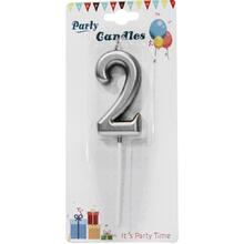 Свеча цифра "Хром Серебро 2". Размер: 7см.