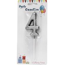 Свеча цифра "Хром Серебро 4". Размер: 7см.