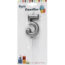 Свеча цифра "Хром Серебро 5". Размер: 7см.