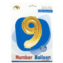 Шар цифра "9" в упаковке, Цвет Золото. Размер: 105см. Пр-во: Китай.