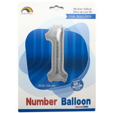 Шар цифра "1" в упаковке. Цвет Серебро. Размер: 105см. Пр-во: Китай.