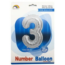 Шар цифра "3" в упаковке. Цвет Серебро. Размер: 105см. Пр-во: Китай.
