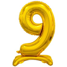 Фольгована куля цифра "9" на підставці в упаковці. Колір: Золото. Розмір: 80см.