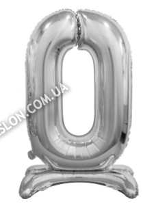 Фольгована куля цифра "0" на підставці в упаковці. Колір:Срібло . Розмір: 80см.