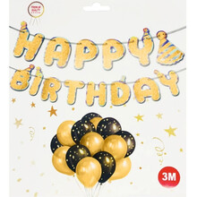 Гірлянда прапорці "Happy Birthday Переливаються". Колір Золото. Довжина 3м.