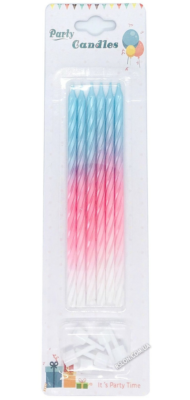 Свічки для торта "Вита Омбре Рожево-блакитна". Розмір: 14см. в упак:6шт.
