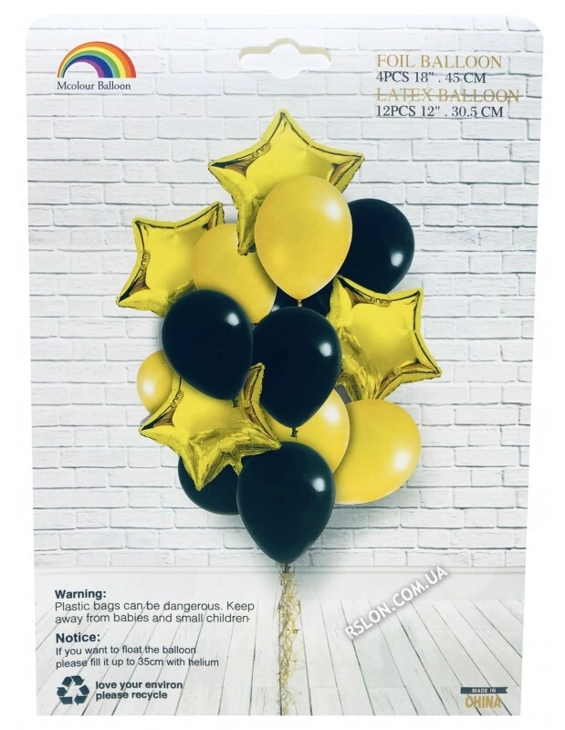 Набір латексних і фольгованих куль "Золото з чорним" Вир-під: Китай.
