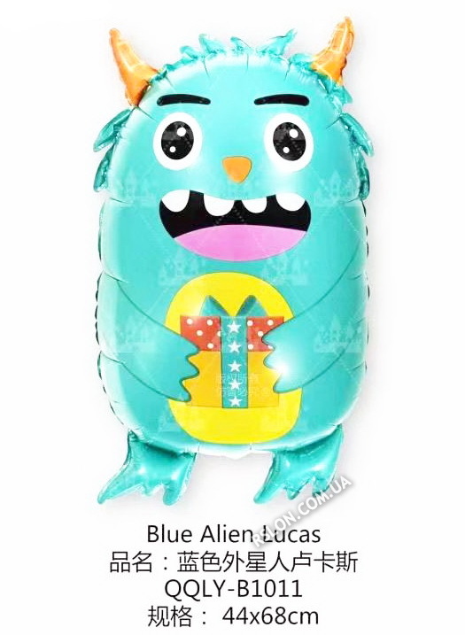 Фольгированный фигурный шар "Инопланетянин Голубой".  Размер: 68см*44см.