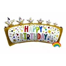 Фольгированный фигурный шар "Happy Birthday Золото".  Размер: 70см*41см.