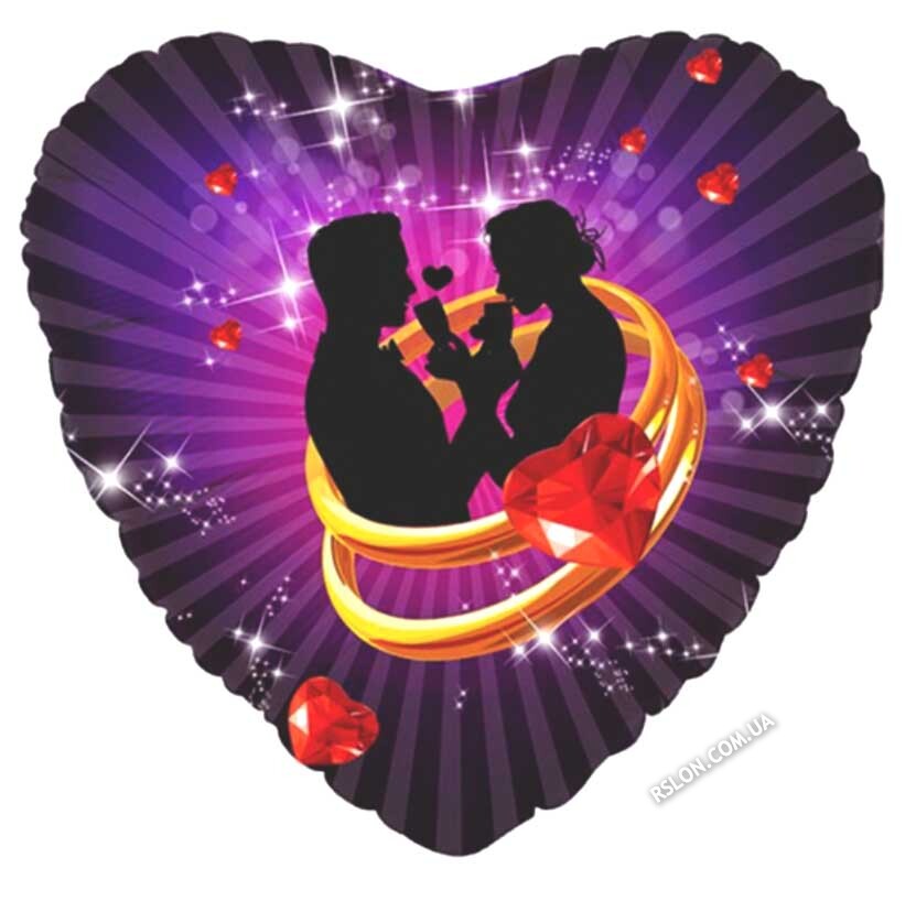Куля фольгований серце "закохані в кільцях. Розмір: 32"(80см.)