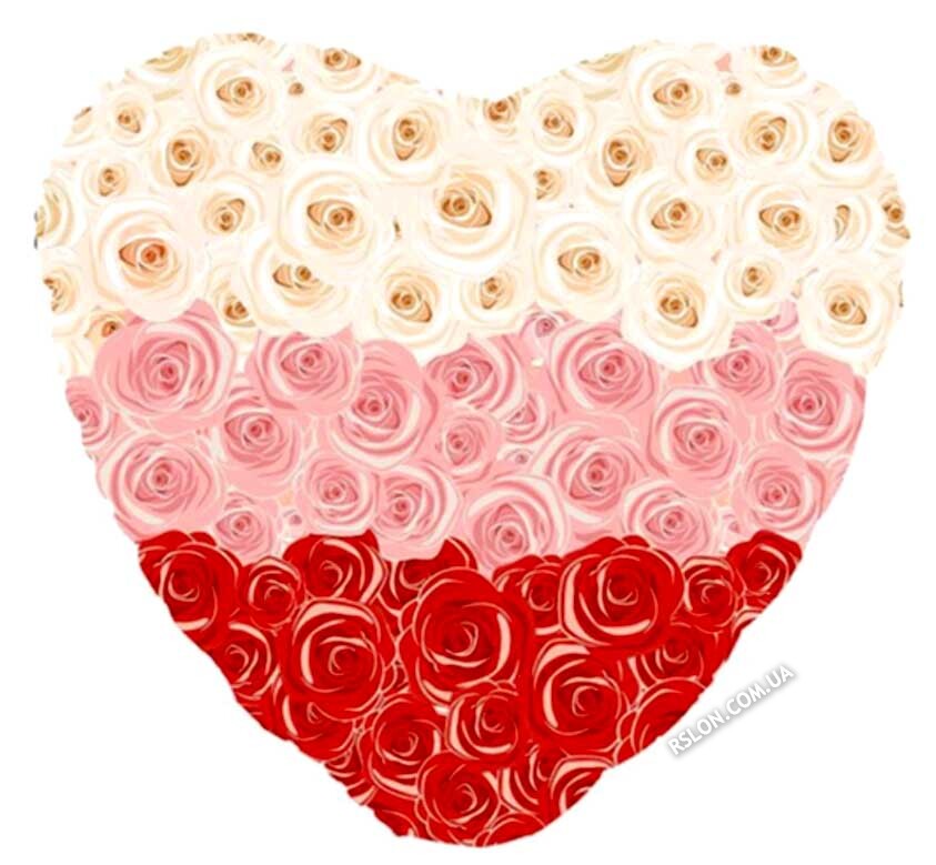 Куля фольгований серце "троянди триколір. Розмір: 32"(80см.)