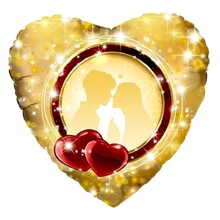 Шар фольгированный сердце "Влюблённые золото. Размер: 32"(80см.)