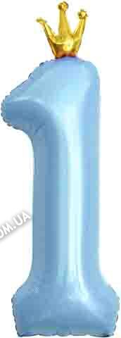 Фольгированная цифра с Короной "1". Цвет: Голубой. Размер: 42"(105см.)