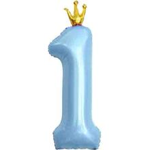 Фольгированная цифра с Короной "1". Цвет: Голубой. Размер: 42"(105см.)