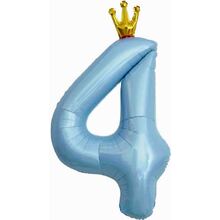 Фольгированная цифра с Короной "4". Цвет: Голубой. Размер: 42"(105см.)