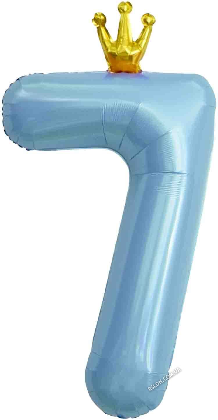 Фольгированная цифра с Короной "7". Цвет: Голубой. Размер: 42"(105см.)
