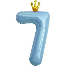 Фольгированная цифра с Короной "7". Цвет: Голубой. Размер: 42"(105см.)