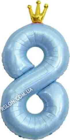 Фольгированная цифра с Короной "8". Цвет: Голубой. Размер: 42"(105см.)