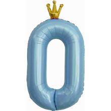 Фольгированная цифра с Короной "0". Цвет: Голубой. Размер: 42"(105см.)