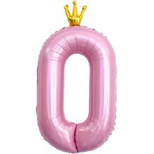 Фольгированная цифра с Короной "0". Цвет: Розовый. Размер: 42"(105см.)
