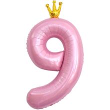 Фольгированная цифра с Короной "9". Цвет: Розовый. Размер: 42"(105см.)