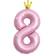 Фольгированная цифра с Короной "8". Цвет: Розовый. Размер: 42"(105см.)