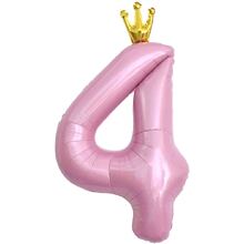 Фольгированная цифра с Короной "4". Цвет: Розовый. Размер: 42"(105см.)