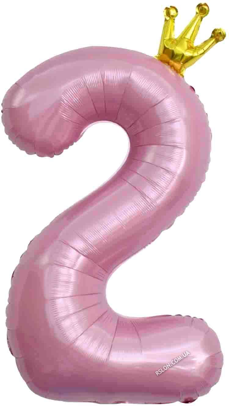 Фольгированная цифра с Короной "2". Цвет: Розовый. Размер: 42"(105см.)