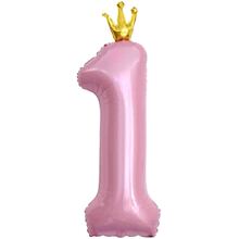 Фольгированная цифра с Короной "1". Цвет: Розовый. Размер: 42"(105см.)