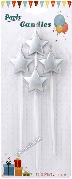Свечи для торта "Звёзды Металлик".В упак: 4шт. Цвет: Серебро DY0035