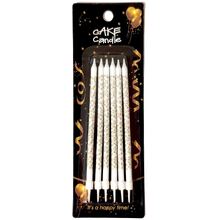 Свечи для торта "Белые Золотые Звёздочки". Размер: 13см. В упак: 6шт.