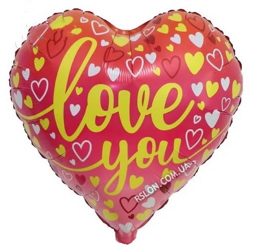 Куля фольгований серце "I Love You сердечка" Червоний. Розмір: 18"(45см.)