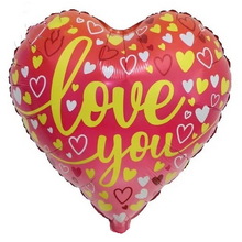 Шар фольгированный сердце "I Love You сердечки" Красный. Размер: 18"(45см.)