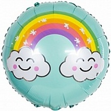 Шар фольгированный круглый "Радуга с облаками". Размер: 18"(45см).