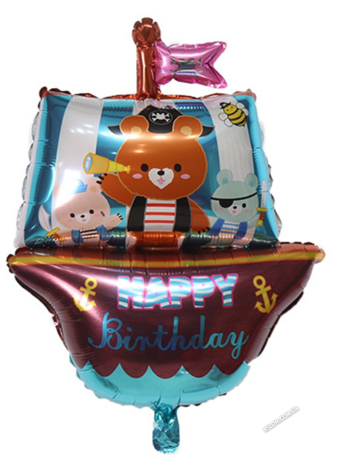 Фольгована фігурна куля "корабель ведмедик Блакитний".  Розмір: 90см*55см.